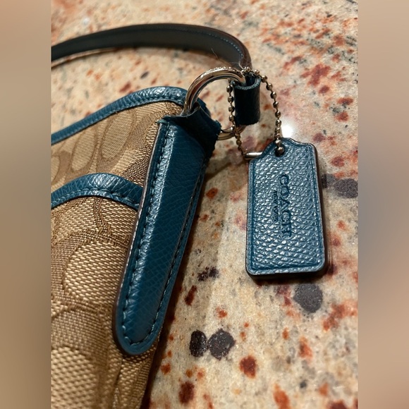 Coach New York Signature Canvas/Leather File Bag Crossbody Brown/Beige/Teal - Picture 3 of 16